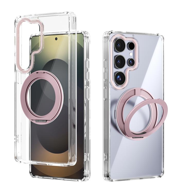 For Samsung Galaxy S25 Ultra 5G ABEEL MagSafe Q-LUCK Pivot Bracket Transparent Phone Case
