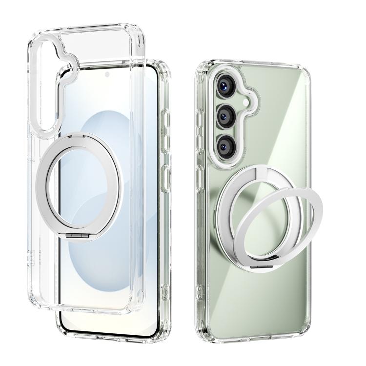 For Samsung Galaxy S25 5G ABEEL MagSafe Q-LUCK Pivot Bracket Transparent Phone Case
