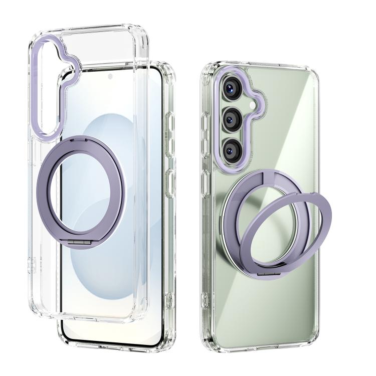For Samsung Galaxy S25 5G ABEEL MagSafe Q-LUCK Pivot Bracket Transparent Phone Case