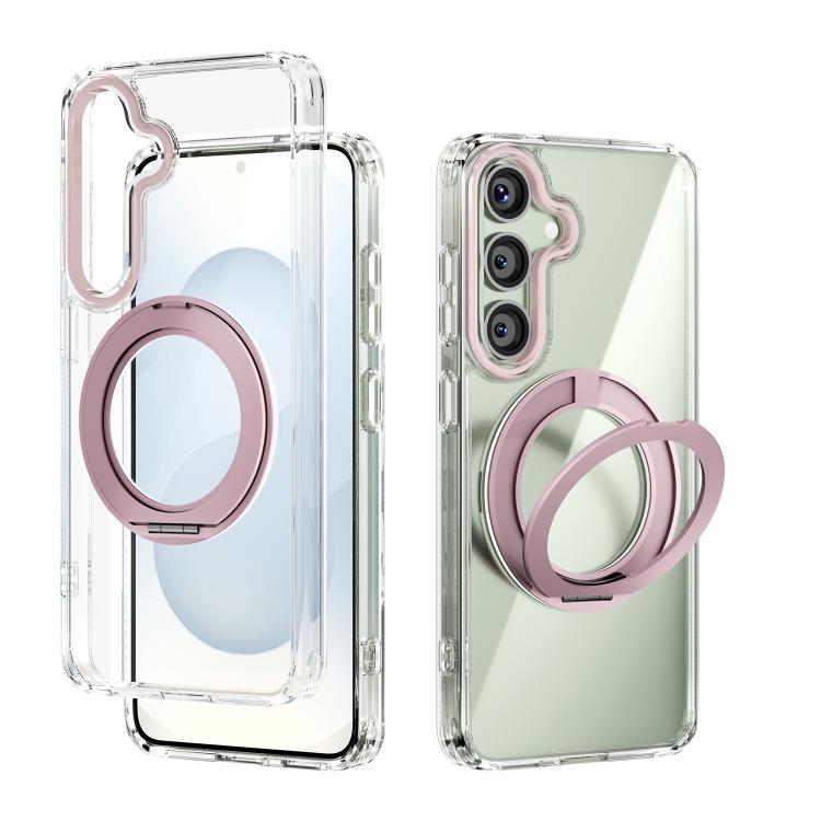 For Samsung Galaxy S25 5G ABEEL MagSafe Q-LUCK Pivot Bracket Transparent Phone Case