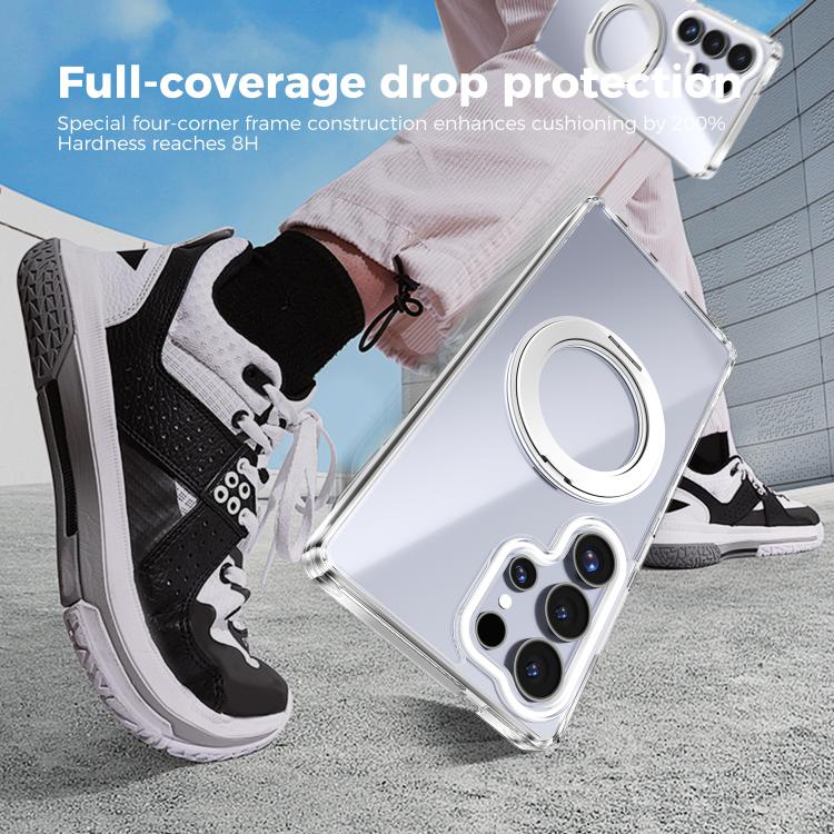 For Samsung Galaxy S25 Ultra 5G ABEEL MagSafe Q-LUCK Pivot Bracket Transparent Phone Case