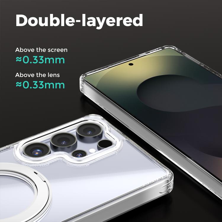 For Samsung Galaxy S25 Edge 5G ABEEL MagSafe Q-LUCK Pivot Bracket Transparent Phone Case