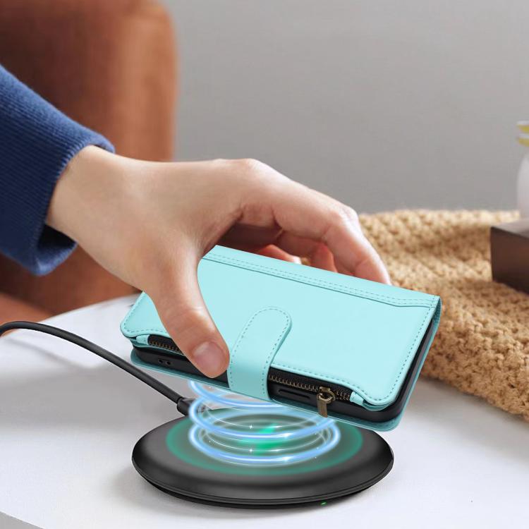 For Fairphone 5 Magnetic Closure 9 Card Slots Zipper Leather Case with Hand Strap