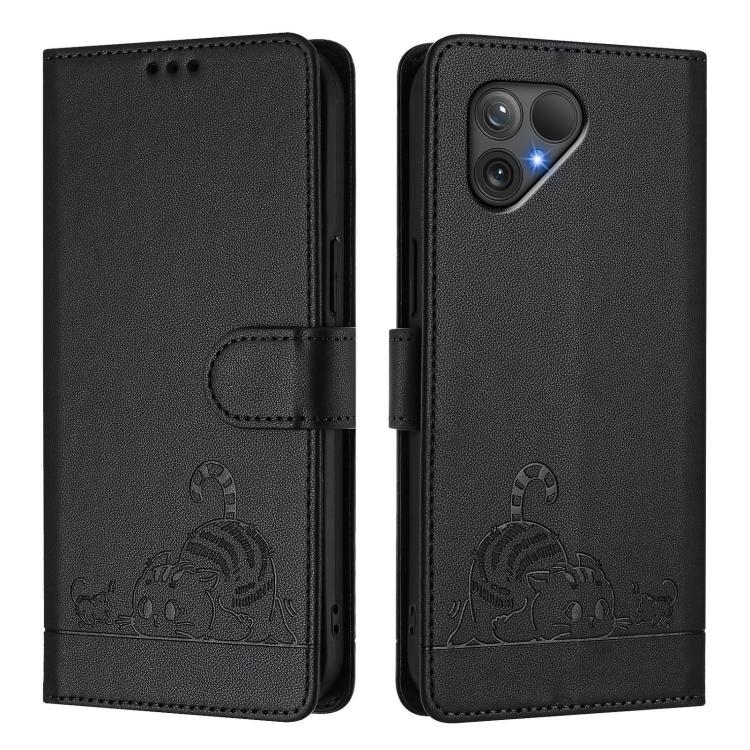 For Fairphone 5 Cat Rat Embossed Pattern RFID Leather Phone Case with Lanyard