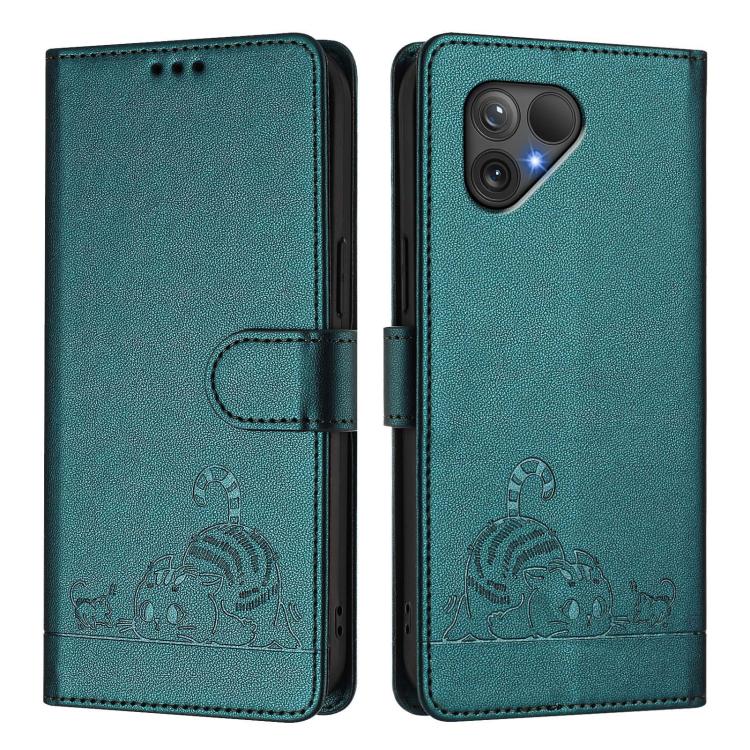 For Fairphone 5 Cat Rat Embossed Pattern RFID Leather Phone Case with Lanyard