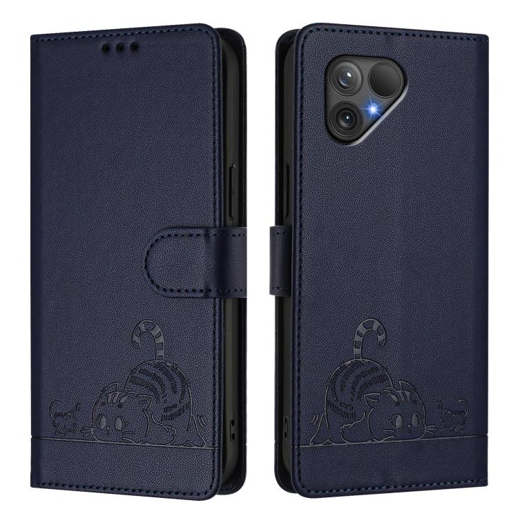For Fairphone 5 Cat Rat Embossed Pattern RFID Leather Phone Case with Lanyard