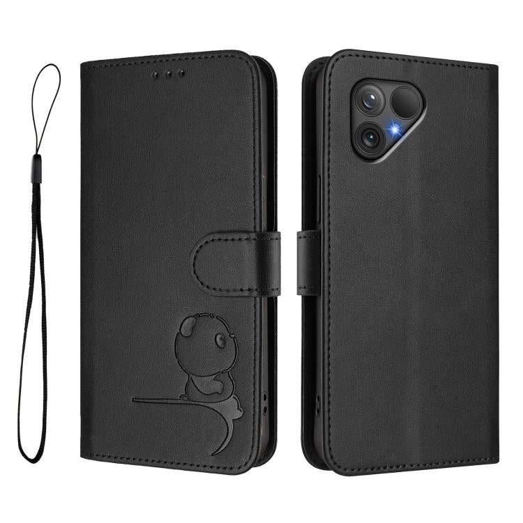For Fairphone 5 Litter Panda Embossing RFID Leather Phone Case with Lanyard