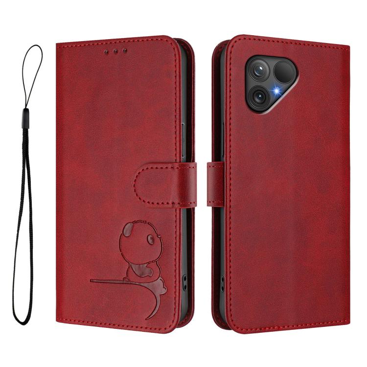 For Fairphone 5 Litter Panda Embossing RFID Leather Phone Case with Lanyard