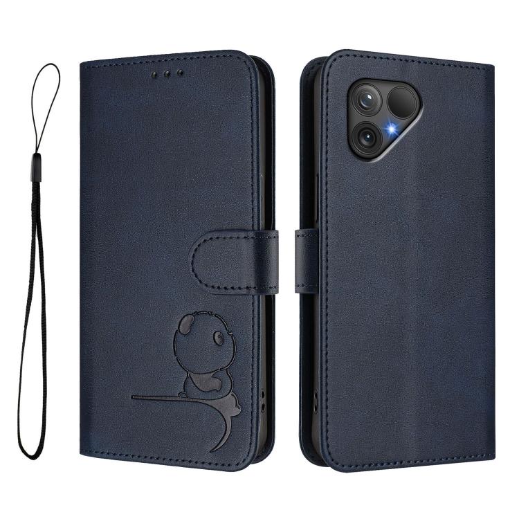 For Fairphone 5 Litter Panda Embossing RFID Leather Phone Case with Lanyard