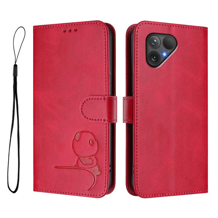 For Fairphone 5 Litter Panda Embossing RFID Leather Phone Case with Lanyard