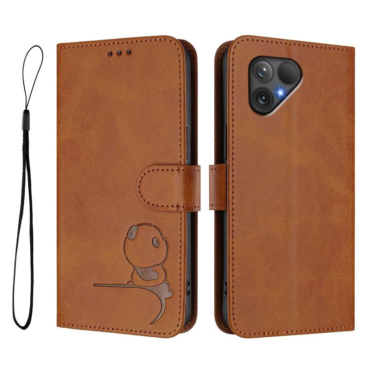 For Fairphone 5 Litter Panda Embossing RFID Leather Phone Case with Lanyard