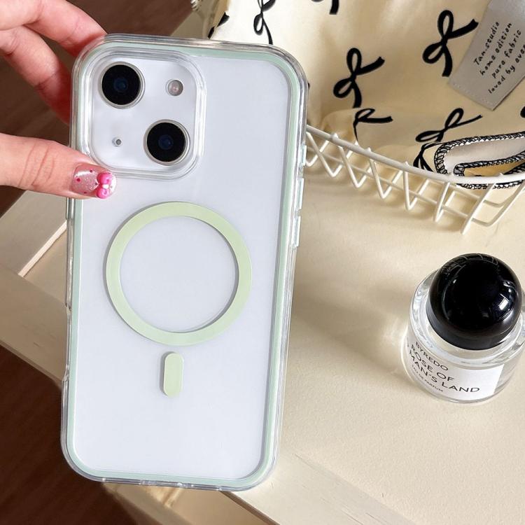 For iPhone 15 Plus Large Hole Camera Macaron Transparency MagSafe Phone Case