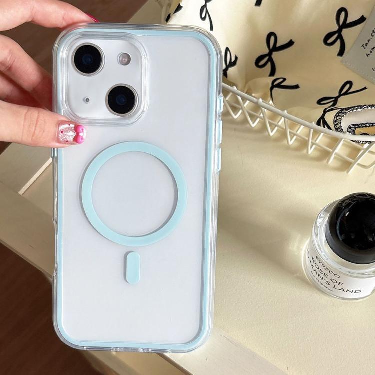 For iPhone 15 Plus Large Hole Camera Macaron Transparency MagSafe Phone Case