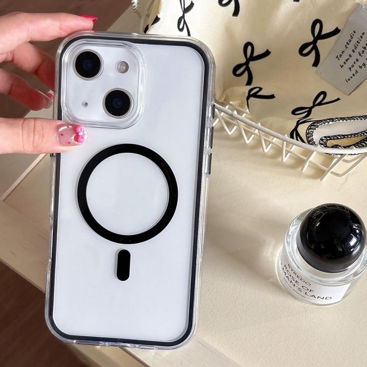 For iPhone 14 Plus Large Hole Camera Macaron Transparency MagSafe Phone Case