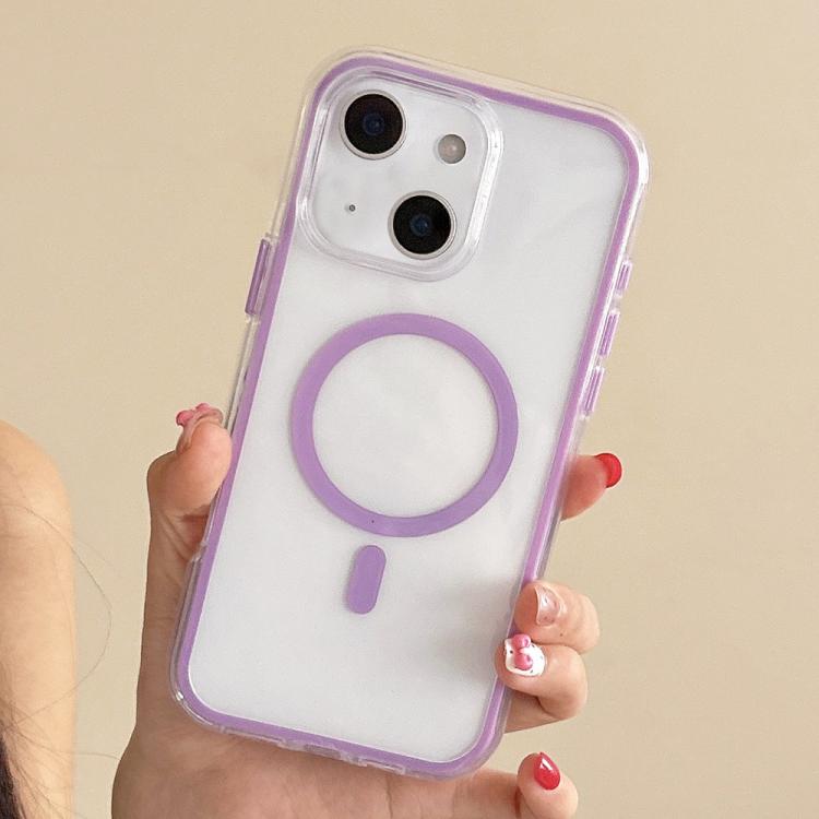 For iPhone 14 Plus Large Hole Camera Macaron Transparency MagSafe Phone Case