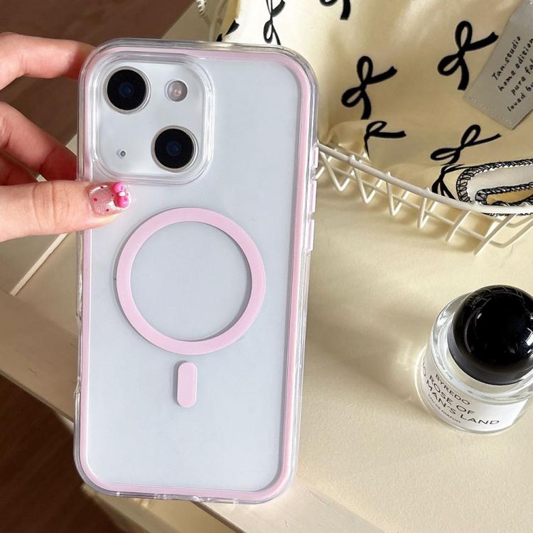 For iPhone 14 Plus Large Hole Camera Macaron Transparency MagSafe Phone Case