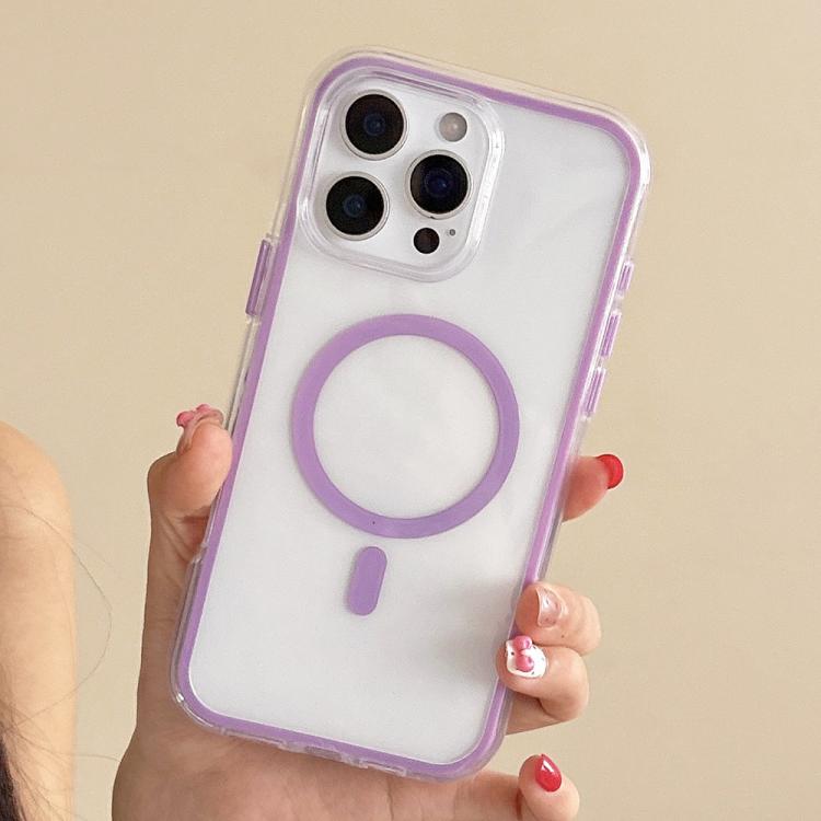 For iPhone 14 Pro Max Large Hole Camera Macaron Transparency MagSafe Phone Case