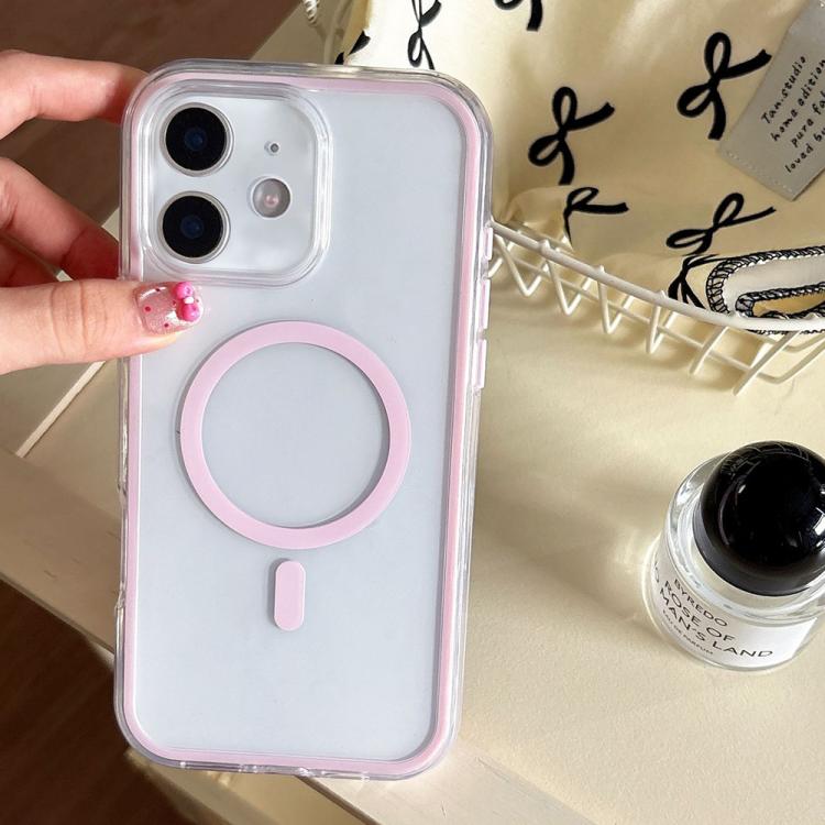 For iPhone 12 Large Hole Camera Macaron Transparency MagSafe Phone Case