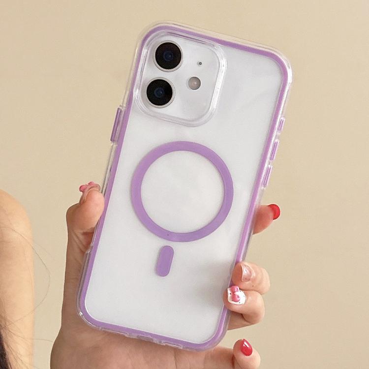 For iPhone 11 Large Hole Camera Macaron Transparency MagSafe Phone Case