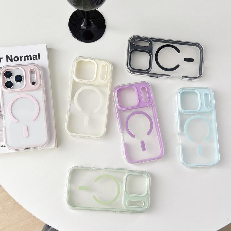 For iPhone 16 Plus Large Hole Camera Macaron Transparency MagSafe Phone Case