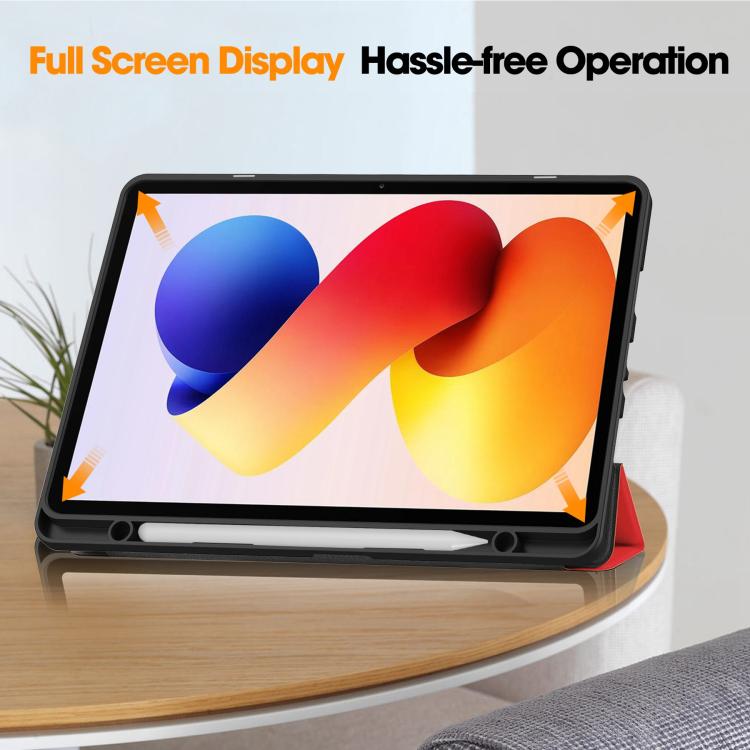 For Xiaomi Redmi Pad 2 Pro Custer TPU Pure Color 3-Fold Holder Smart Leather Tablet Case with Pen Tray