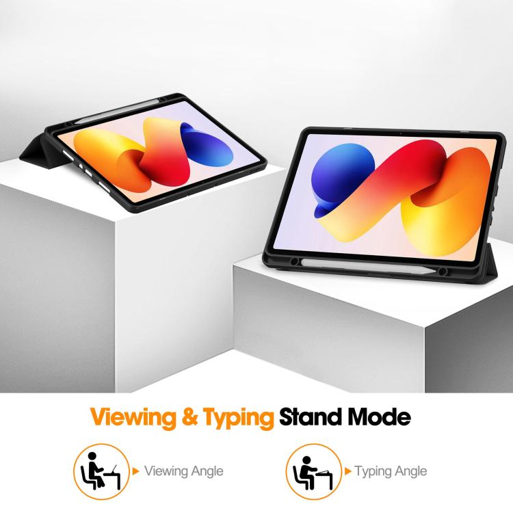For Xiaomi Redmi Pad 2 Pro Custer TPU Pure Color 3-Fold Holder Smart Leather Tablet Case with Pen Tray