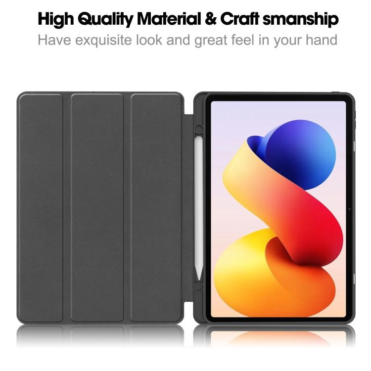 For Xiaomi Redmi Pad 2 Pro Custer TPU Pure Color 3-Fold Holder Smart Leather Tablet Case with Pen Tray