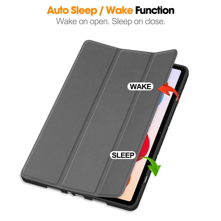 For Xiaomi Redmi Pad 2 Pro Custer TPU Pure Color 3-Fold Holder Smart Leather Tablet Case with Pen Tray
