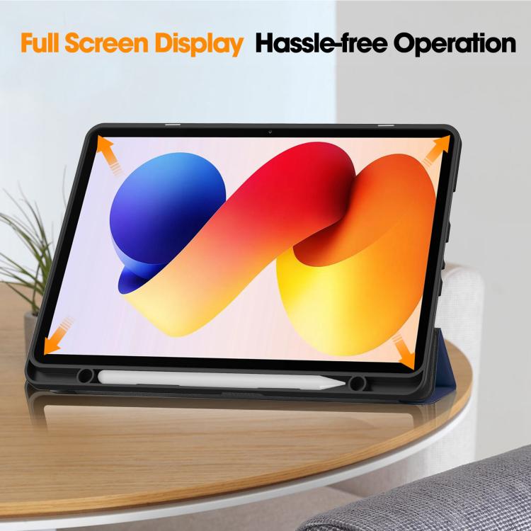 For Xiaomi Redmi Pad 2 Pro Custer TPU Pure Color 3-Fold Holder Smart Leather Tablet Case with Pen Tray