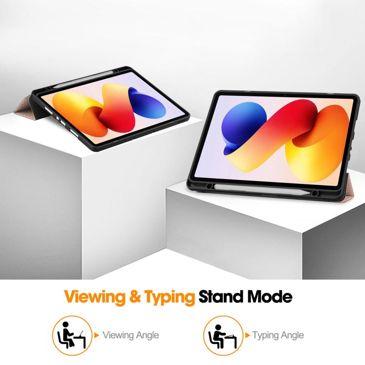 For Xiaomi Redmi Pad 2 Pro Custer TPU Pure Color 3-Fold Holder Smart Leather Tablet Case with Pen Tray