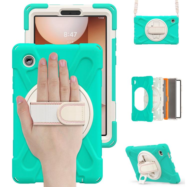 For Samsung Galaxy Tab A11 Rotatable Holder Silicone Hybrid PC Tablet Case with Shoulder Strap