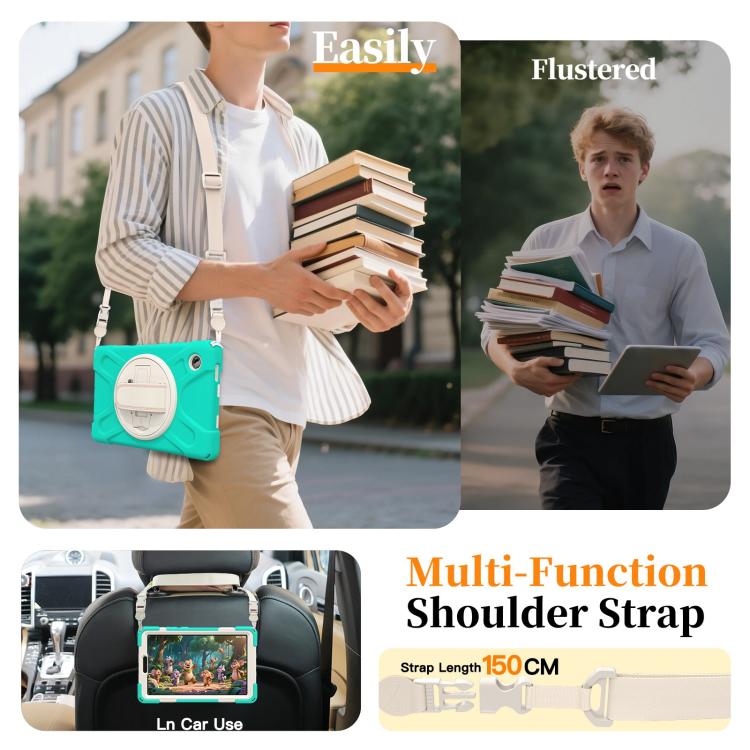 For Samsung Galaxy Tab A11 Rotatable Holder Silicone Hybrid PC Tablet Case with Shoulder Strap
