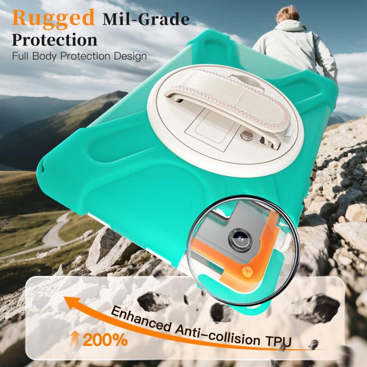 For Samsung Galaxy Tab A11 Rotatable Holder Silicone Hybrid PC Tablet Case with Shoulder Strap