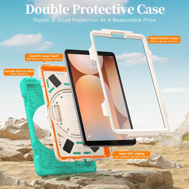 For Samsung Galaxy Tab A11 Rotatable Holder Silicone Hybrid PC Tablet Case with Shoulder Strap