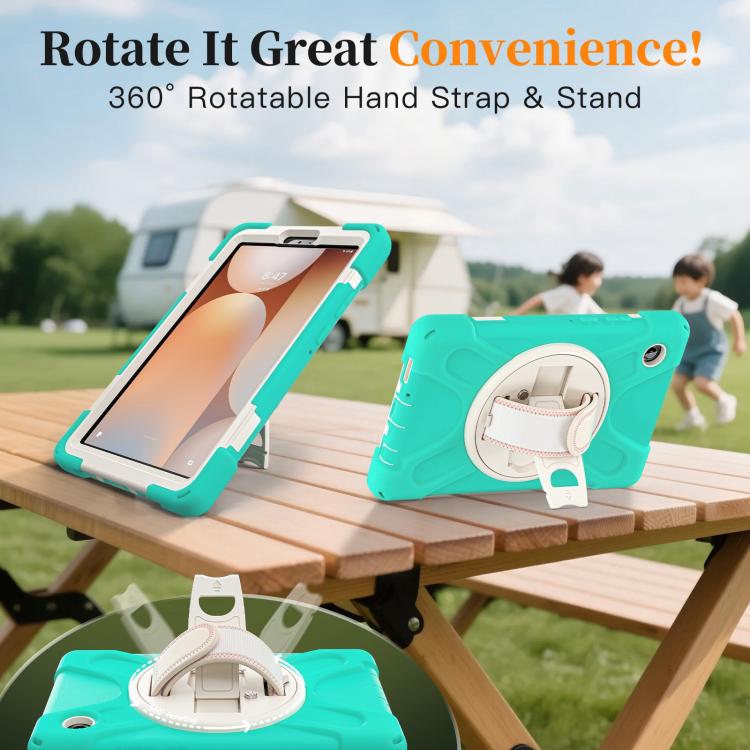 For Samsung Galaxy Tab A11 Rotatable Holder Silicone Hybrid PC Tablet Case with Shoulder Strap