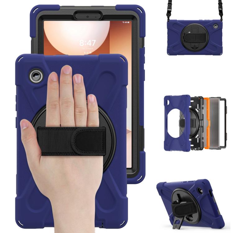For Samsung Galaxy Tab A11 Rotatable Holder Silicone Hybrid PC Tablet Case with Shoulder Strap