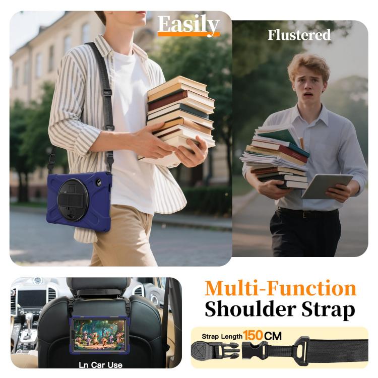 For Samsung Galaxy Tab A11 Rotatable Holder Silicone Hybrid PC Tablet Case with Shoulder Strap