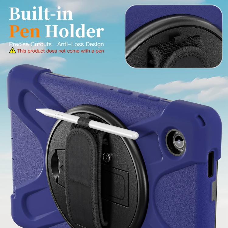 For Samsung Galaxy Tab A11 Rotatable Holder Silicone Hybrid PC Tablet Case with Shoulder Strap