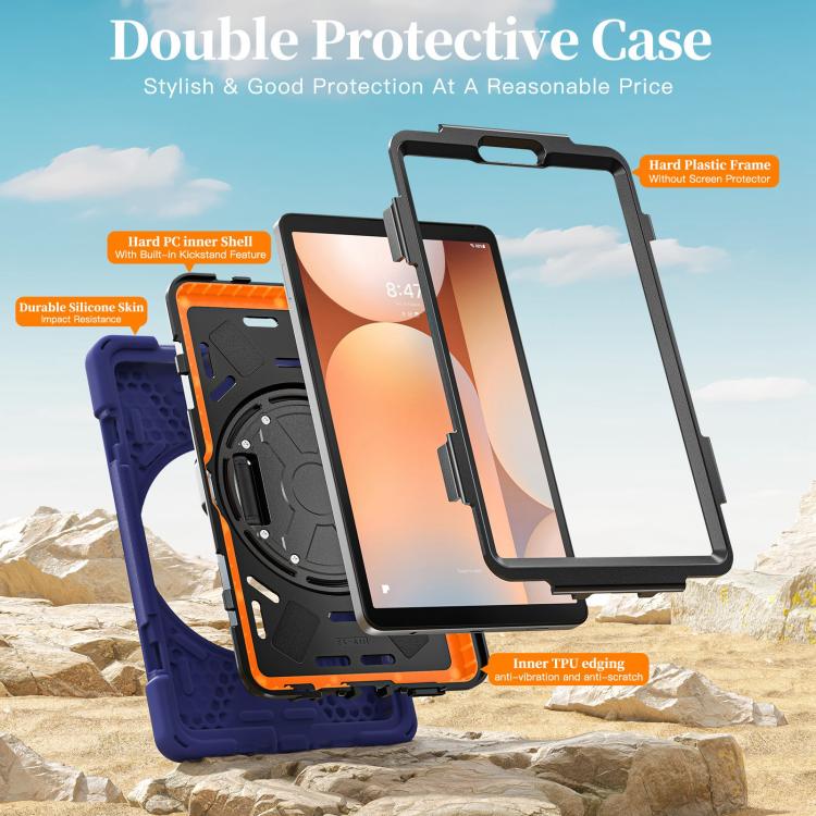 For Samsung Galaxy Tab A11 Rotatable Holder Silicone Hybrid PC Tablet Case with Shoulder Strap
