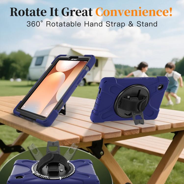For Samsung Galaxy Tab A11 Rotatable Holder Silicone Hybrid PC Tablet Case with Shoulder Strap