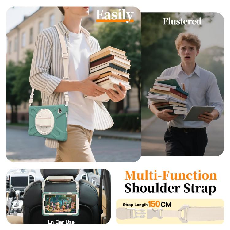 For Samsung Galaxy Tab A11 Rotatable Holder Silicone Hybrid PC Tablet Case with Shoulder Strap
