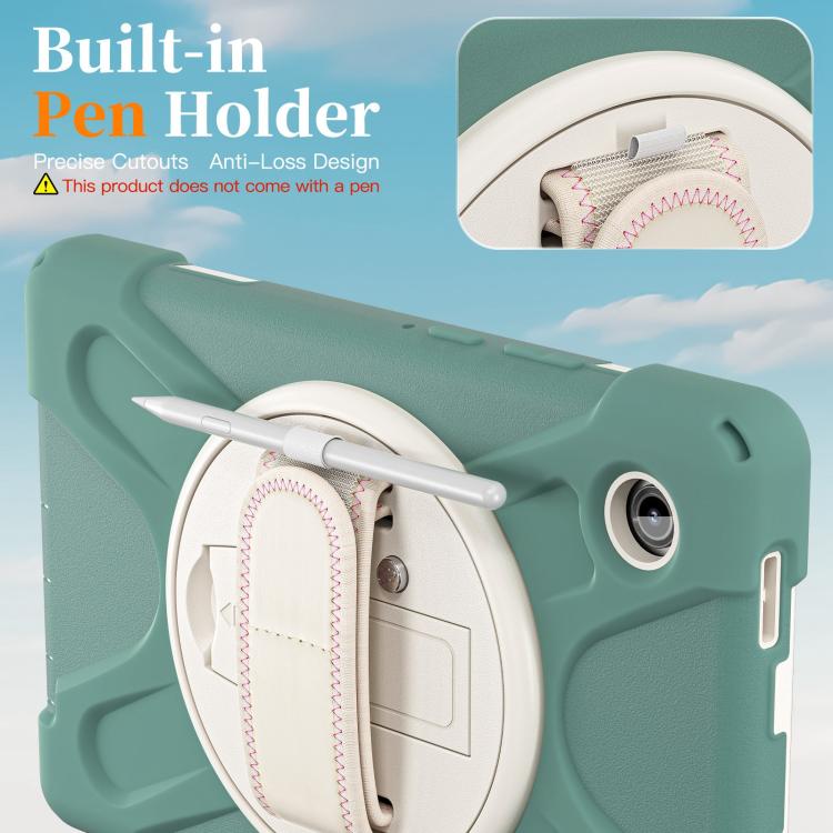 For Samsung Galaxy Tab A11 Rotatable Holder Silicone Hybrid PC Tablet Case with Shoulder Strap