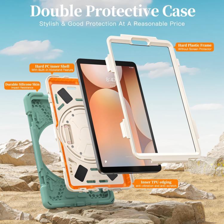 For Samsung Galaxy Tab A11 Rotatable Holder Silicone Hybrid PC Tablet Case with Shoulder Strap