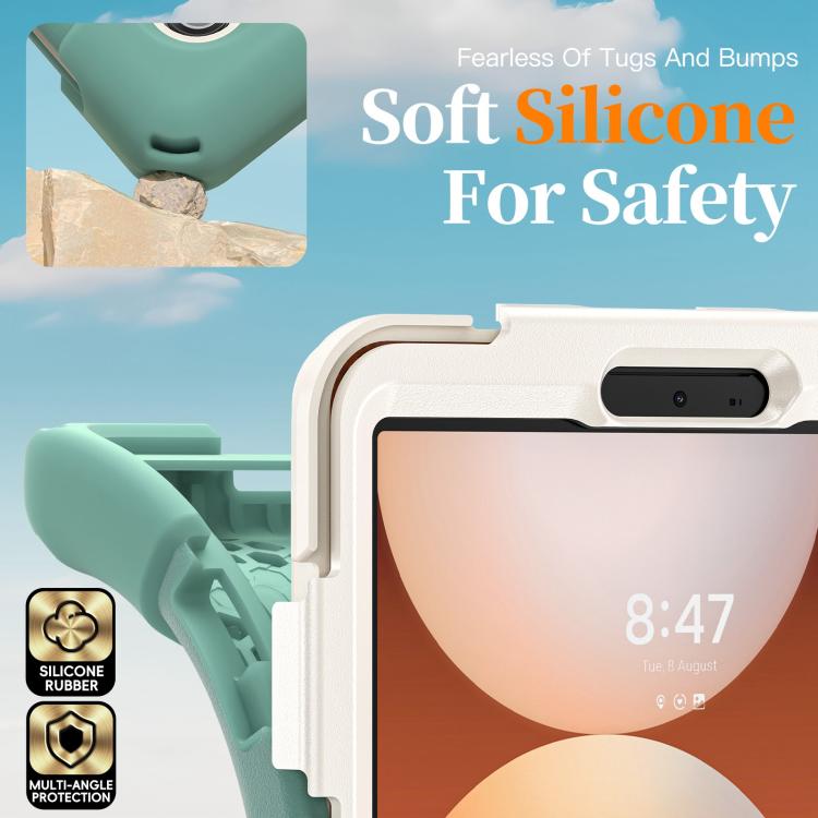 For Samsung Galaxy Tab A11 Rotatable Holder Silicone Hybrid PC Tablet Case with Shoulder Strap