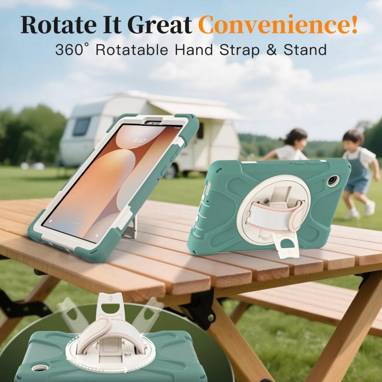 For Samsung Galaxy Tab A11 Rotatable Holder Silicone Hybrid PC Tablet Case with Shoulder Strap