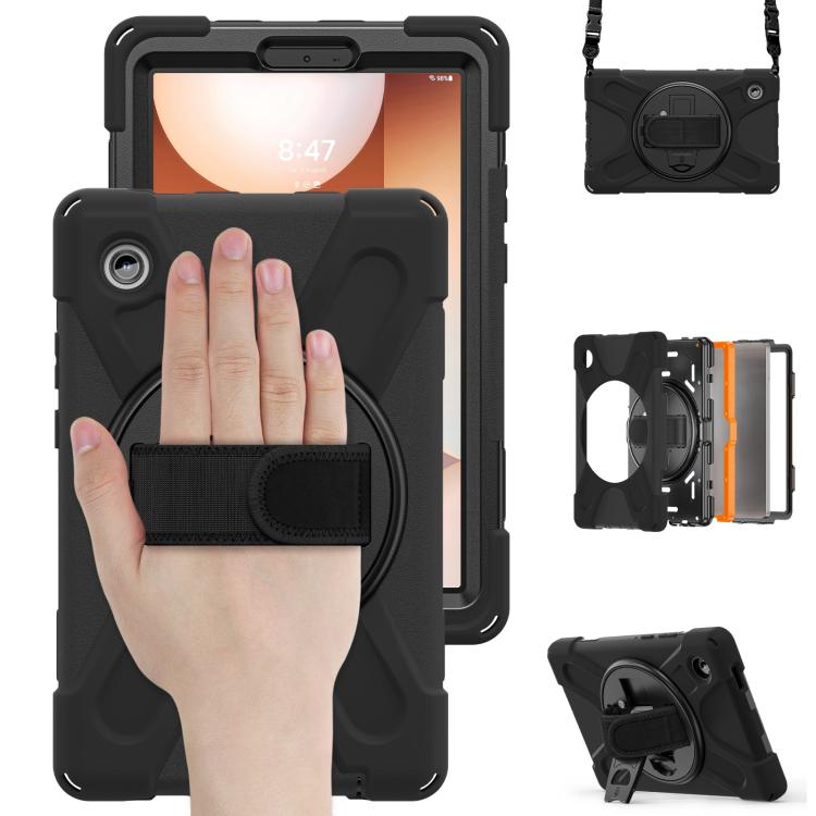 For Samsung Galaxy Tab A11 Rotatable Holder Silicone Hybrid PC Tablet Case with Shoulder Strap