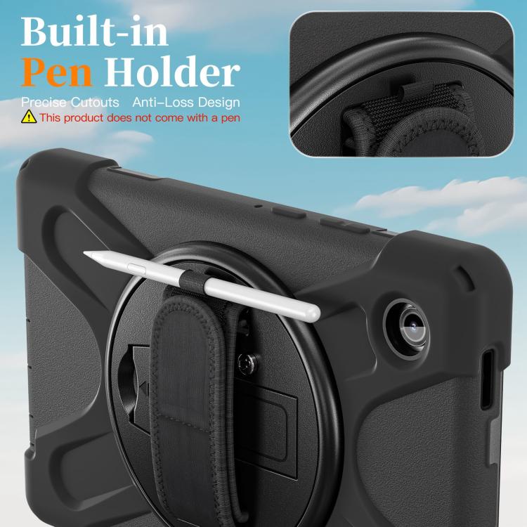 For Samsung Galaxy Tab A11 Rotatable Holder Silicone Hybrid PC Tablet Case with Shoulder Strap