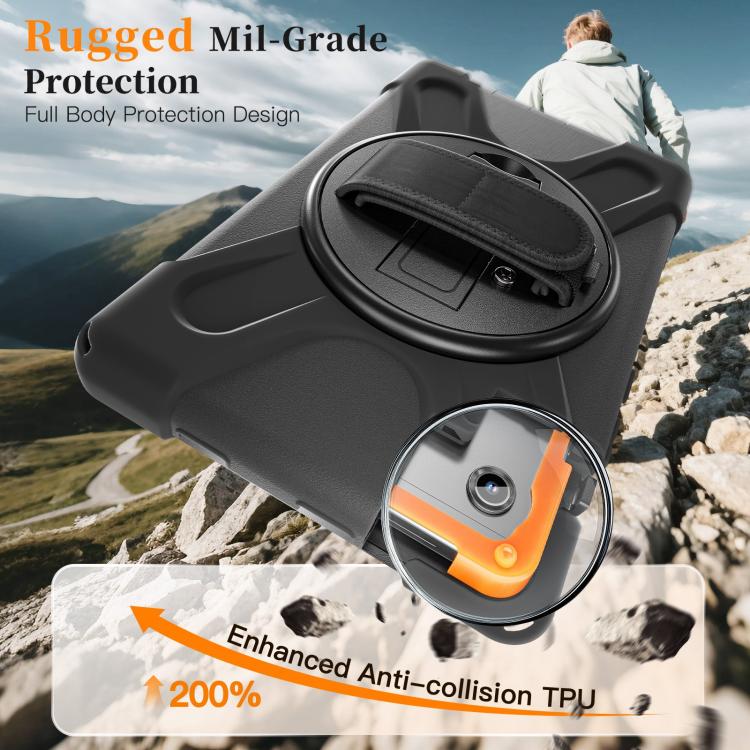 For Samsung Galaxy Tab A11 Rotatable Holder Silicone Hybrid PC Tablet Case with Shoulder Strap