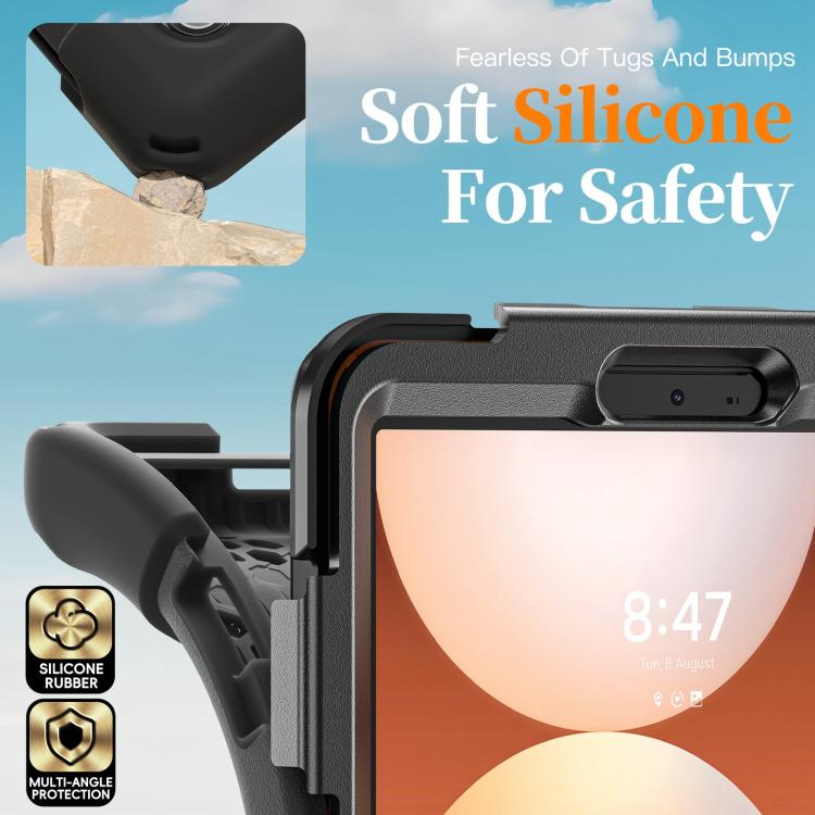 For Samsung Galaxy Tab A11 Rotatable Holder Silicone Hybrid PC Tablet Case with Shoulder Strap