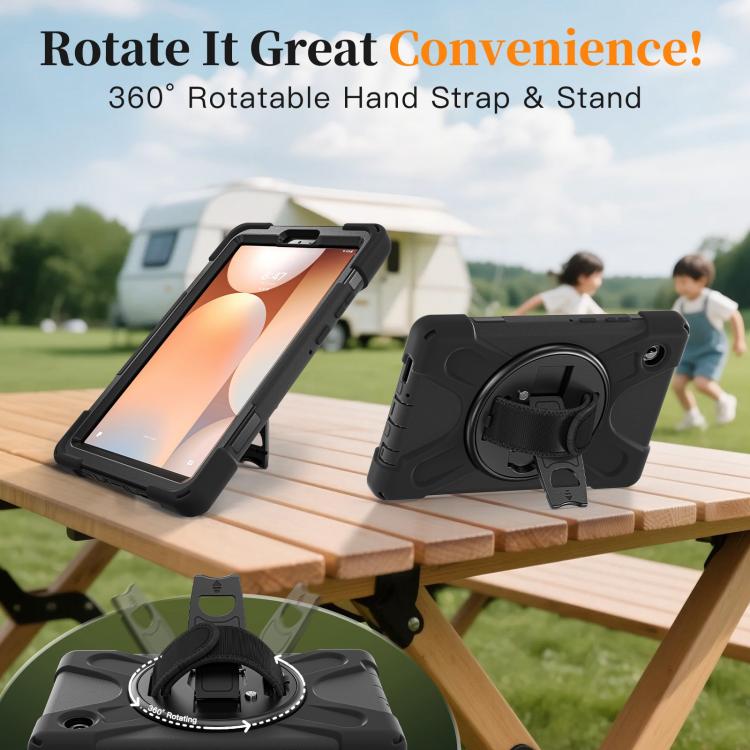 For Samsung Galaxy Tab A11 Rotatable Holder Silicone Hybrid PC Tablet Case with Shoulder Strap